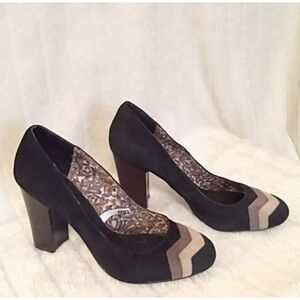 Missoni for Target Black Suede Chevron Cap Toe Block Heel Pumps 8.5